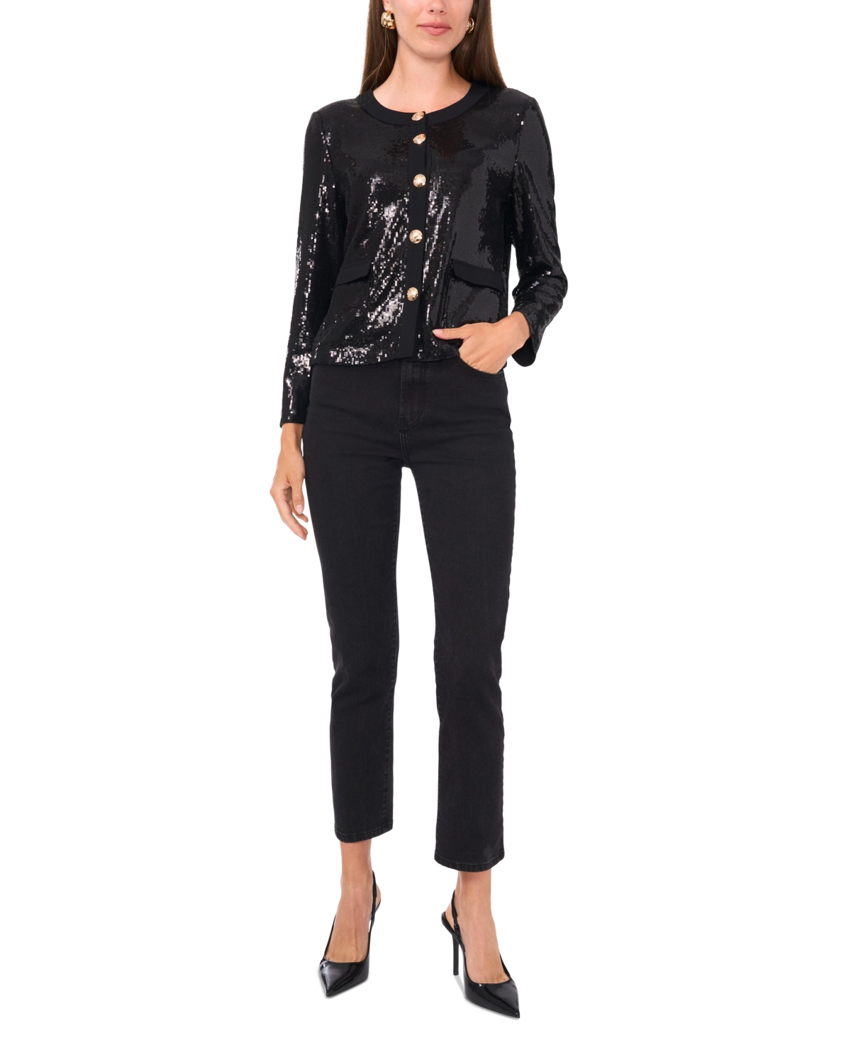 Vince Camuto Sequin Jacket In Rich Black