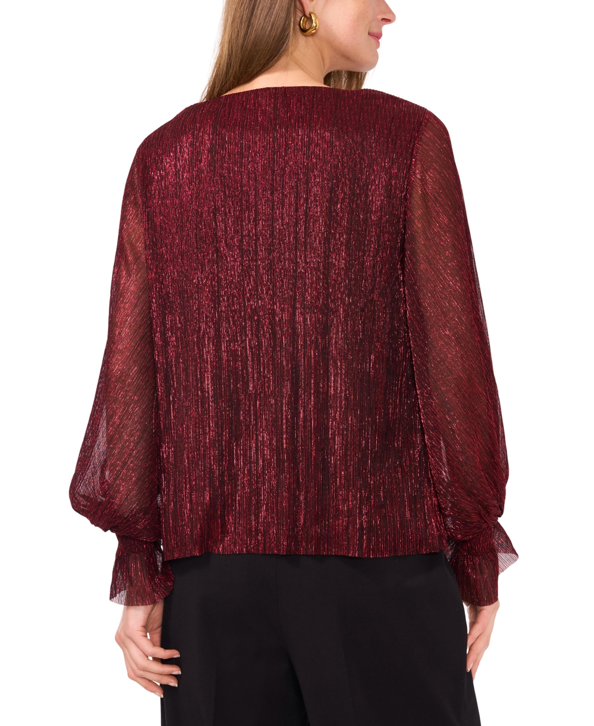 Vince Camuto Confetti Ready Womens Metallic Sheer Blouse In Ultra Red