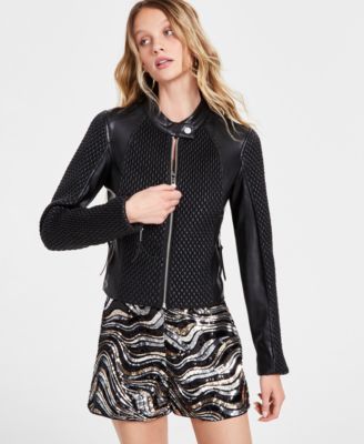 GUESS - Women's Rivers Textured Zippered Moto Jacket