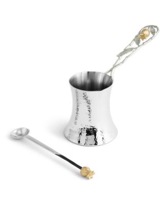 Pomegranate Silver and Gold Coffee Pot with Spoon, 8.66" x 3"