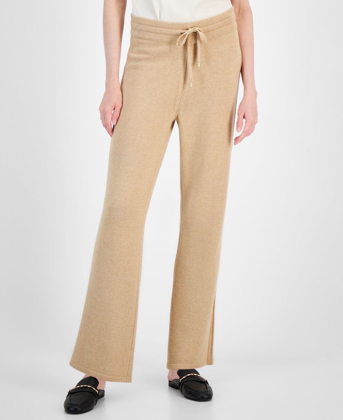 Anne Klein Rib Wide Leg Pants In Latte