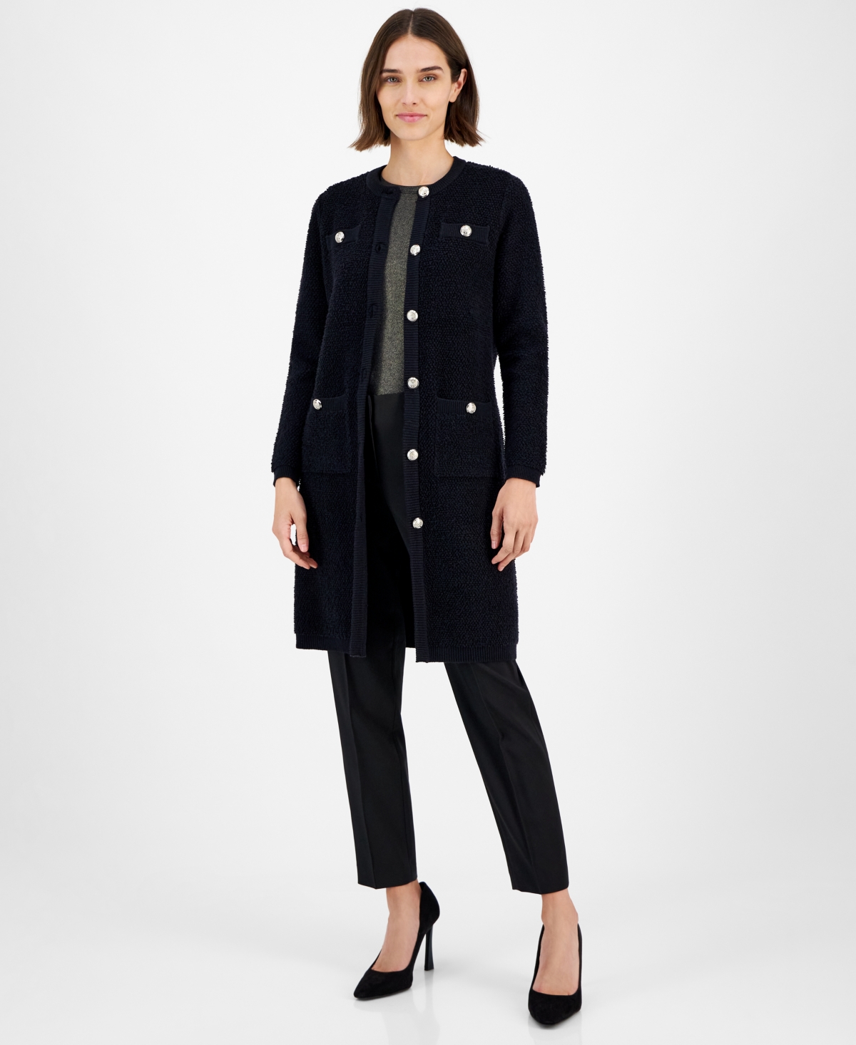 Anne Klein Women's Round-Neck Long-Sleeve Cardigan Jacket