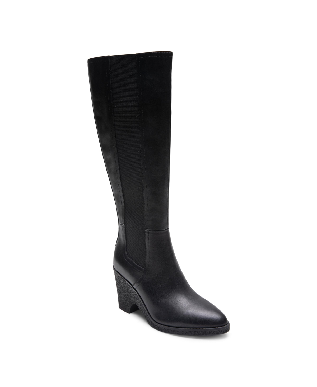 Shop Aerosoles Women's Memphis Block Heel Tall Boots In Black Smooth Leather