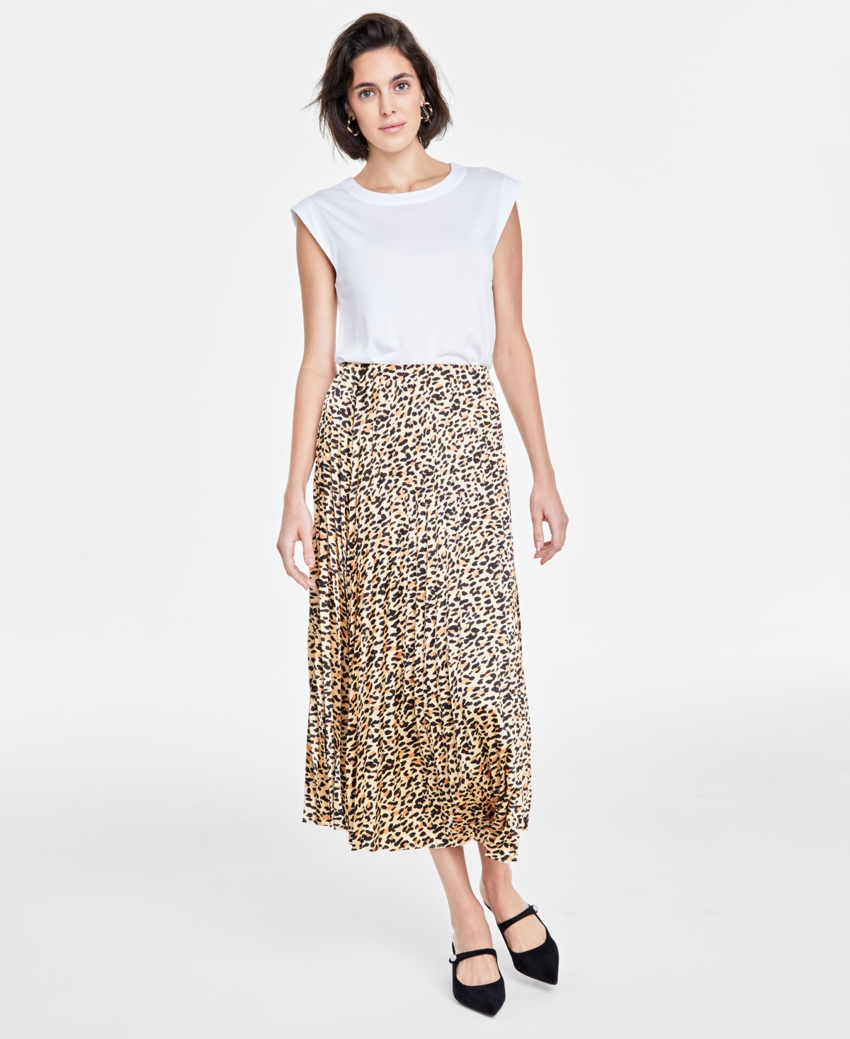 Women's Pleated Midi Skirt, Created for Macy's - Sunset Nude