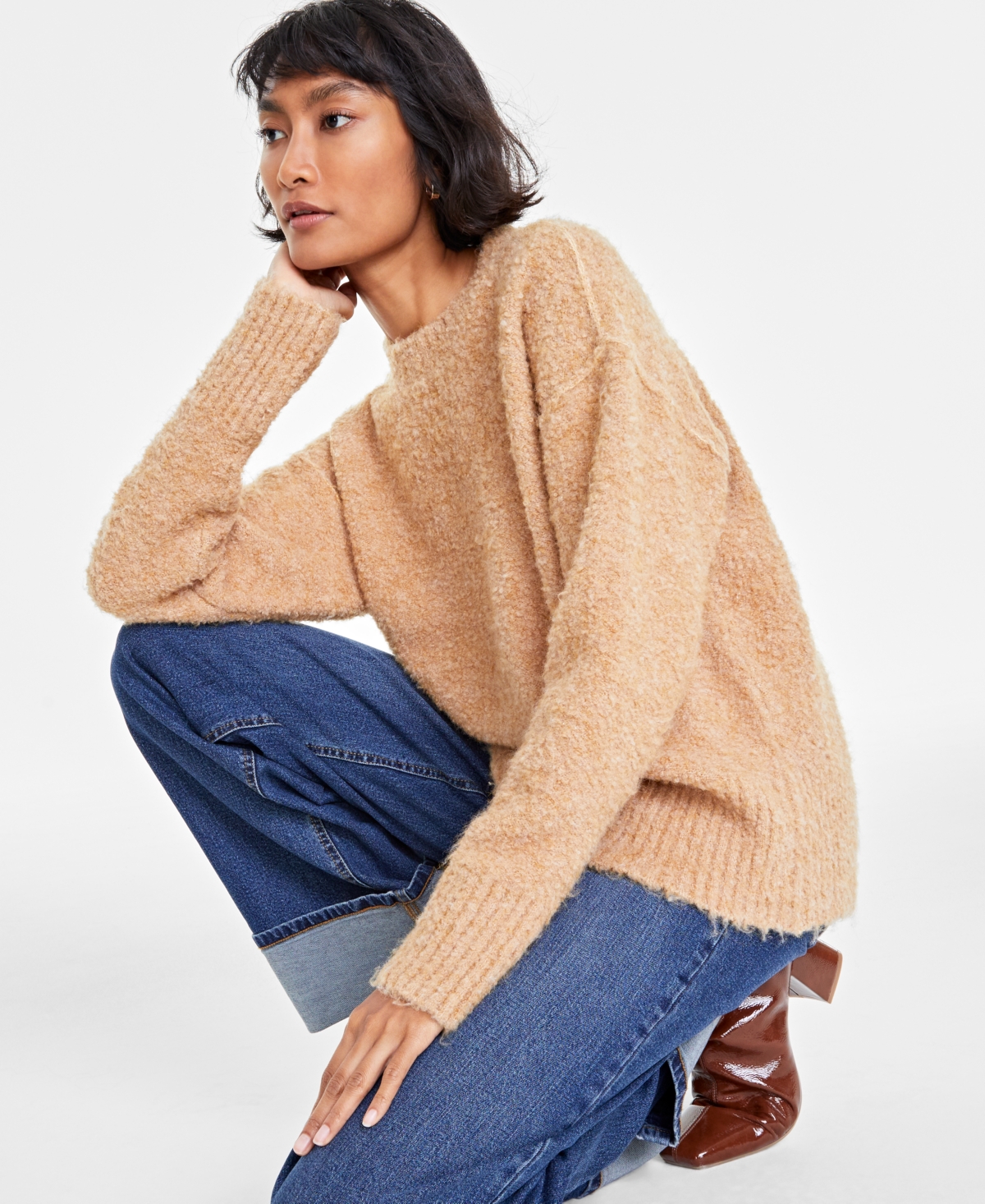 ON 34TH WOMEN'S BOUCLE CREWNECK PULLOVER SWEATER, CREATED FOR MACY'S 