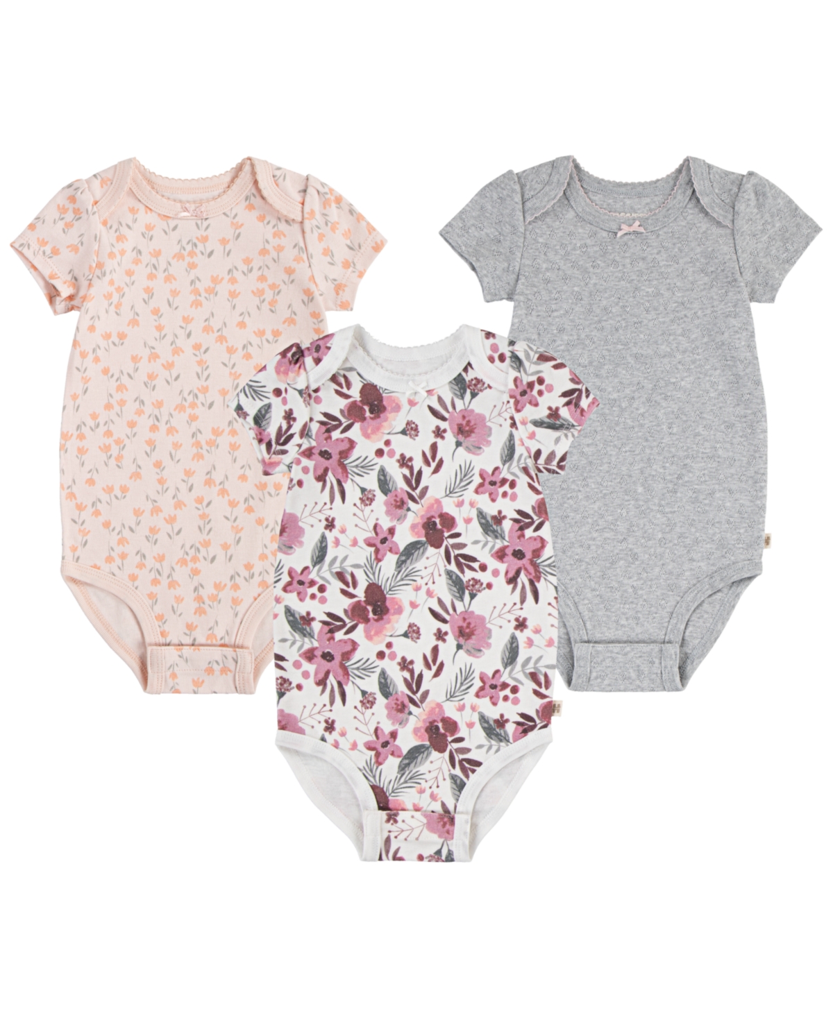 Huggies Baby Girls Organic Short Sleeve Bodysuits 3-pack In Snow White,cashmere Rose