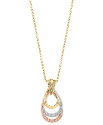 EFFY&reg; Diamond Interlocking Open Drop Pendant Necklace (1/6 ct. t.w.) in 14k Tricolor Gold