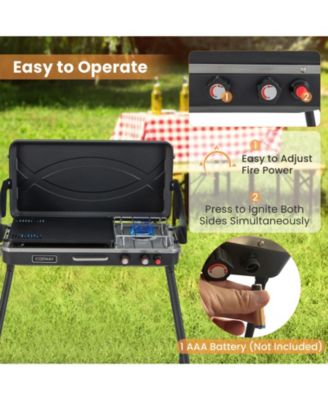 2-in-1 Gas Camping Grill and Stove with Detachable Legs-Black
