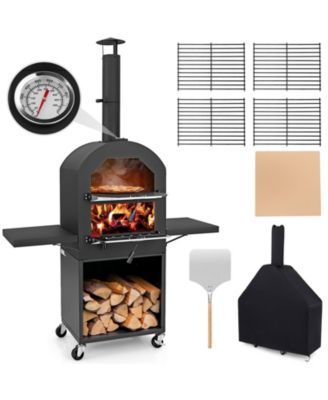 Outdoor Pizza Oven with Protective Cover and Grill Racks and Built-in Thermometer