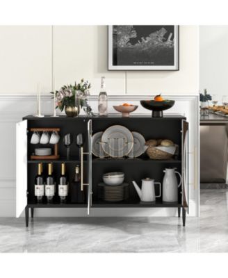 Sideboard Cabinet with Tempered Glass Door for Living Room Dining Room Kitchen-White