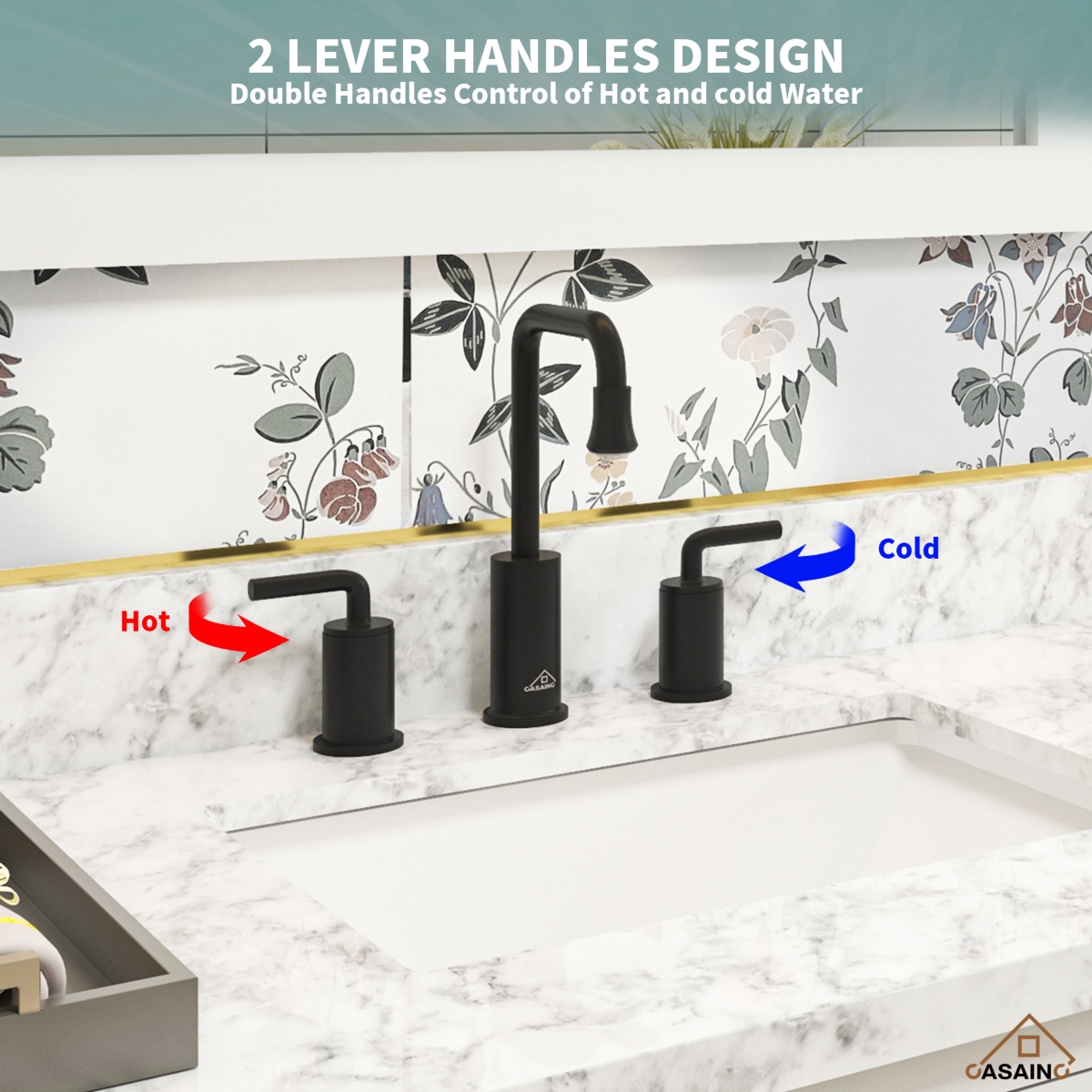 Casainc 2-handle Black Bathroom Sink Faucet with Led Temperature Color