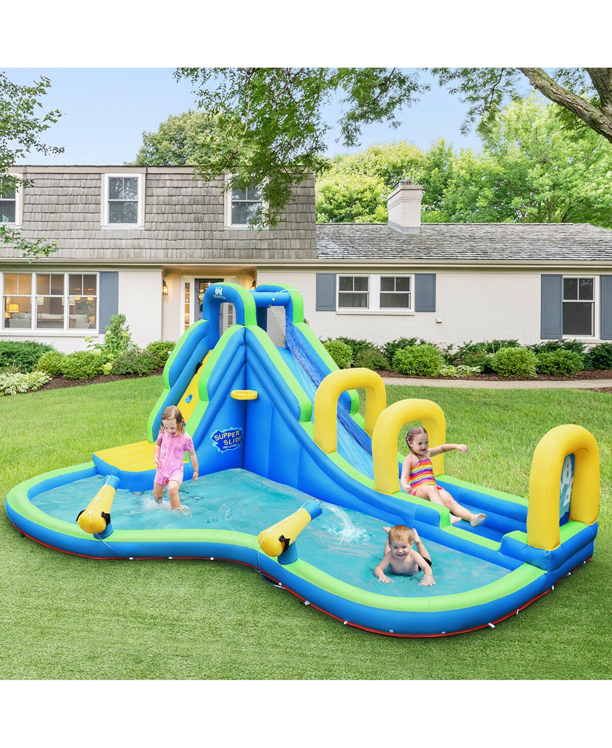 Costway Inflatable Water Slide Kids Bounce House Castle Splash Pool Without Blower