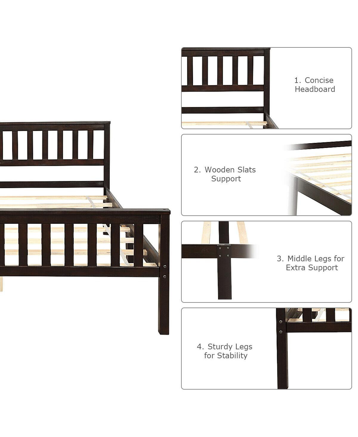 Sugift Wood Bed Frame Support Platform with Headboard and Footboard