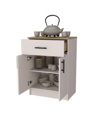 Cope kitchen Pantry in melamine with 2 doors and 1 drawer, ivory/ natural Oak