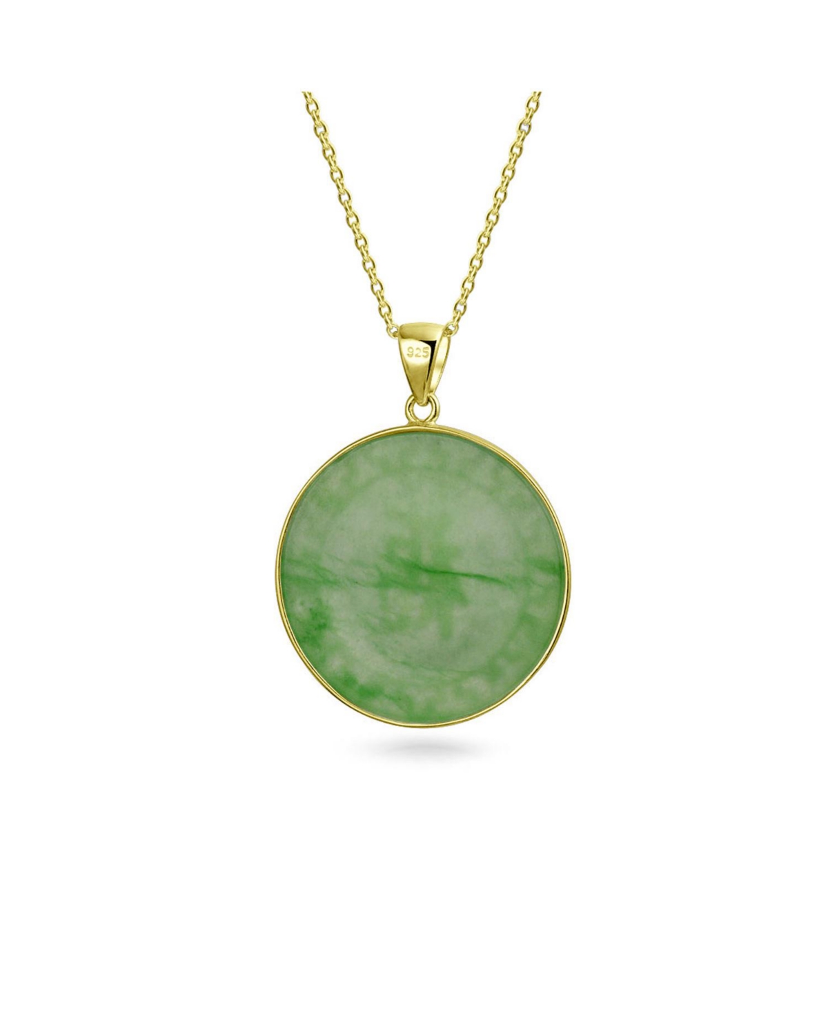 Bling Jewelry Asian Style Framed Circle Round Medallion Good Fortune Fu Character Chinese Symbol Dyed Green Jade Disc Pendant Necklace Sterling Silver