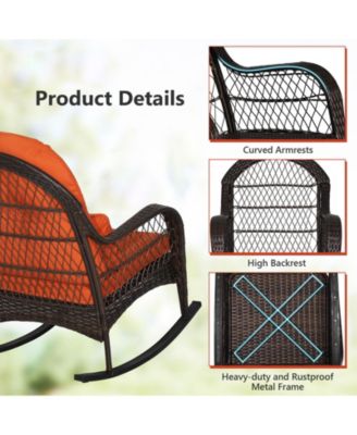Patio Rattan Rocking Chair with Seat Back Cushions and Waist Pillow