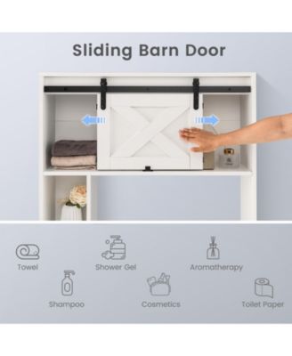 4-Tier Over The Toilet Storage Cabinet with Sliding Barn Door and Storage Shelves-White