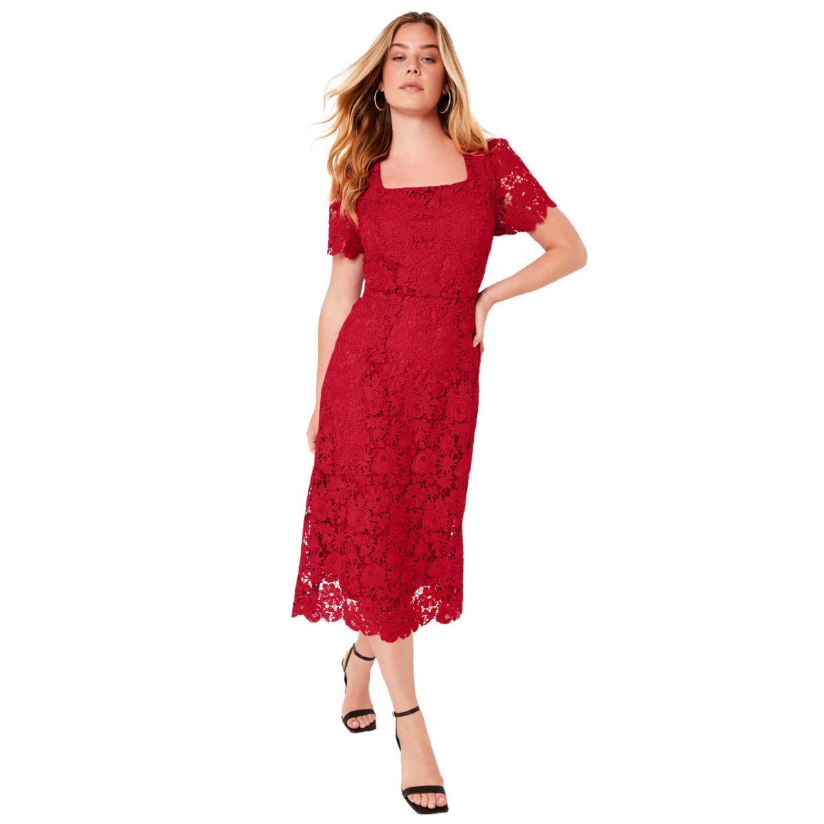 June + Vie Women's June + Vie Square-Neck Lace Jessica Dress