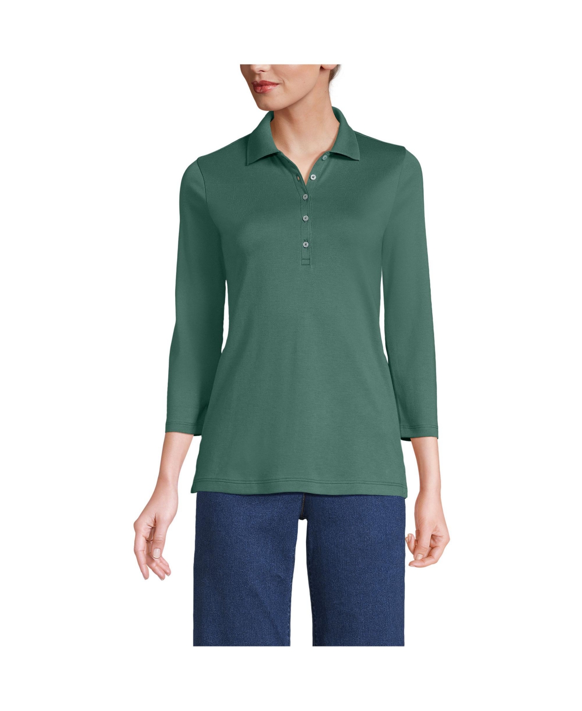 Petite 3/4 Sleeve Supima Cotton Polo Shirt - Washed evergreen