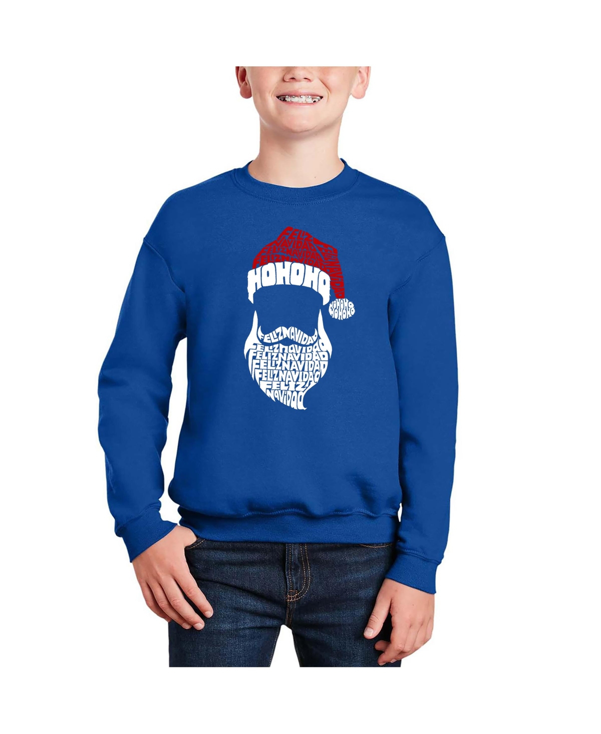 La Pop Art Boys Feliz Navidad Santa Claus Word Art Crewneck Sweatshirt