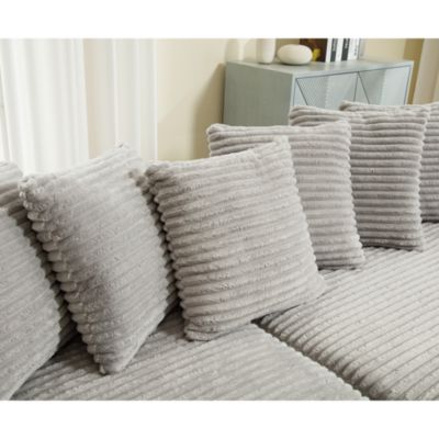 Cozy Grey Corduroy L-Shaped Sofa with Chaise, Armrests, and Pillows