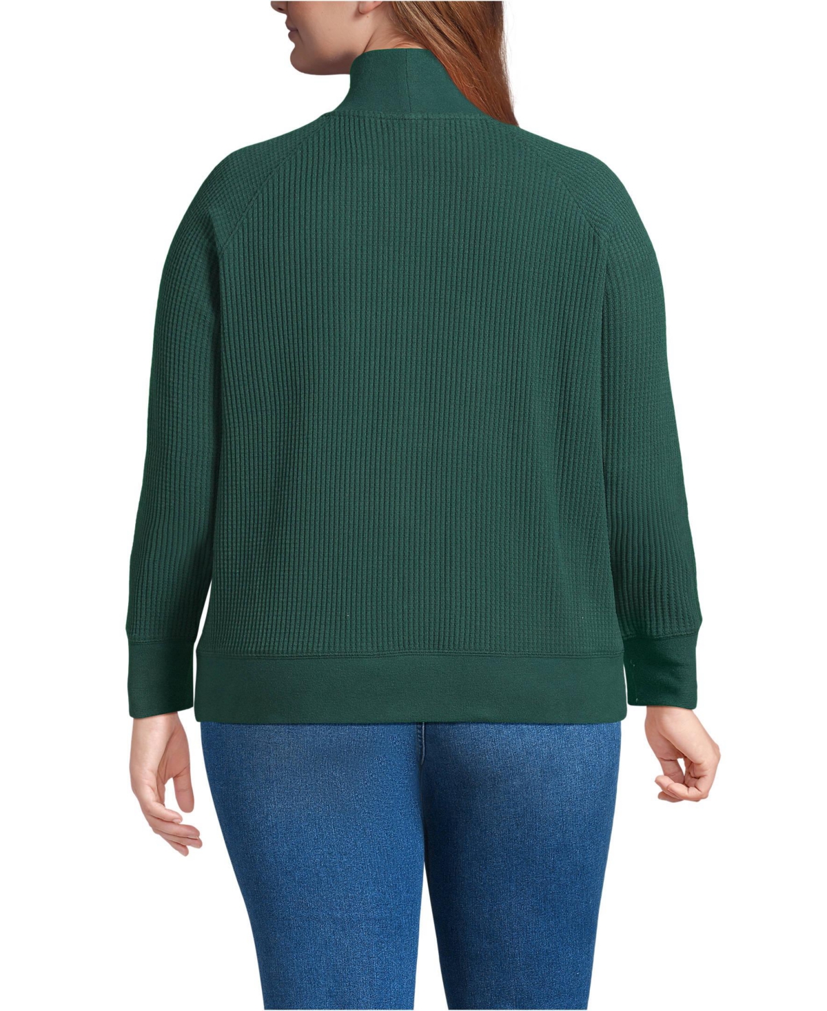Lands' End Plus Size Waffle Relaxed Long Sleeve Mock Neck Pullover
