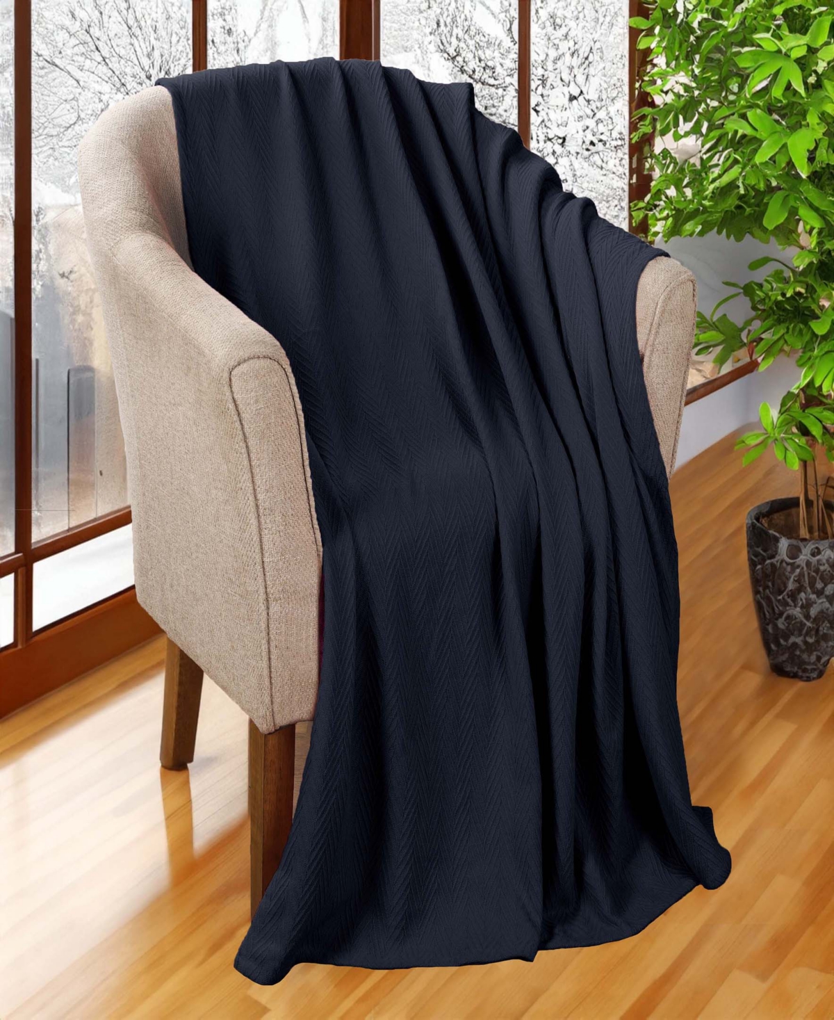 Superior Chevron All-season Cotton Throw, 50" X 60" In Navy Blue