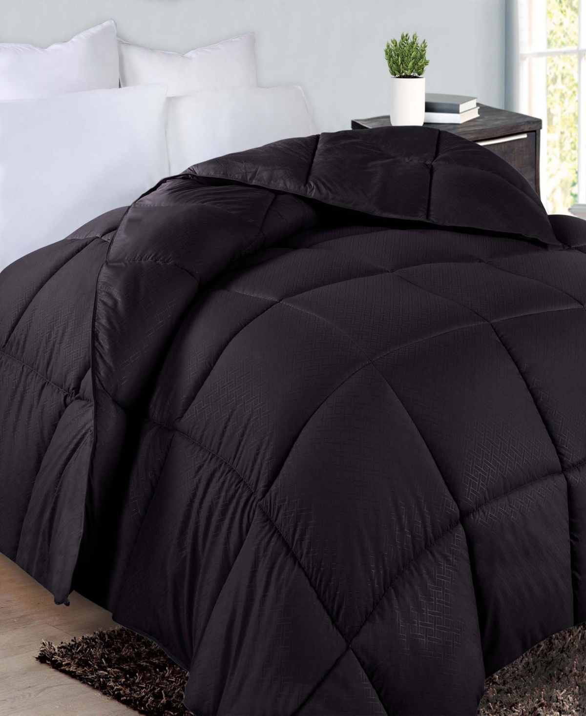Superior Monochrome Basketweave Plush Microfiber Down Alternative Comforter, King In Black
