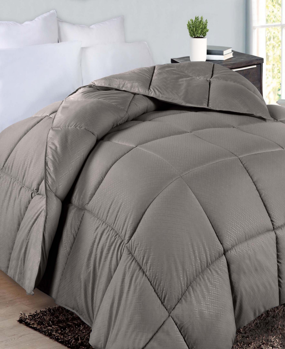 Superior Monochrome Basketweave Plush Microfiber Down Alternative Comforter, Full/queen In Charcoal