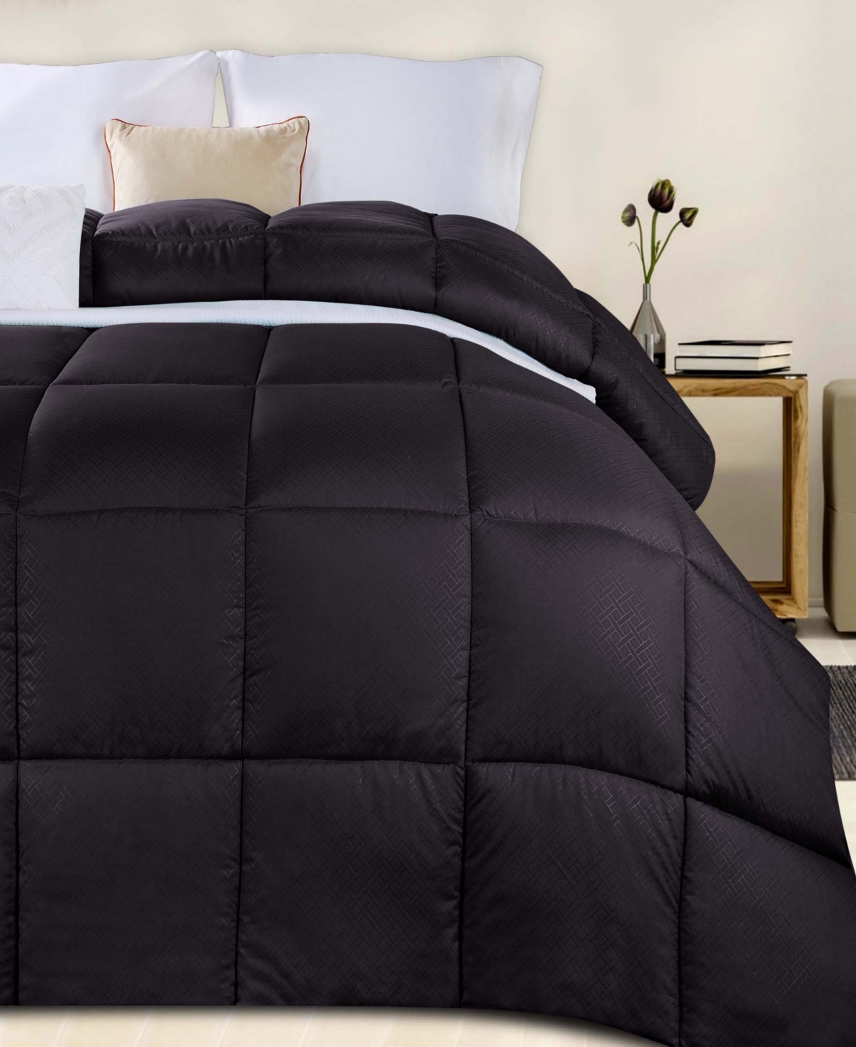 Superior Monochrome Basketweave Plush Microfiber Down Alternative Comforter, King In Black