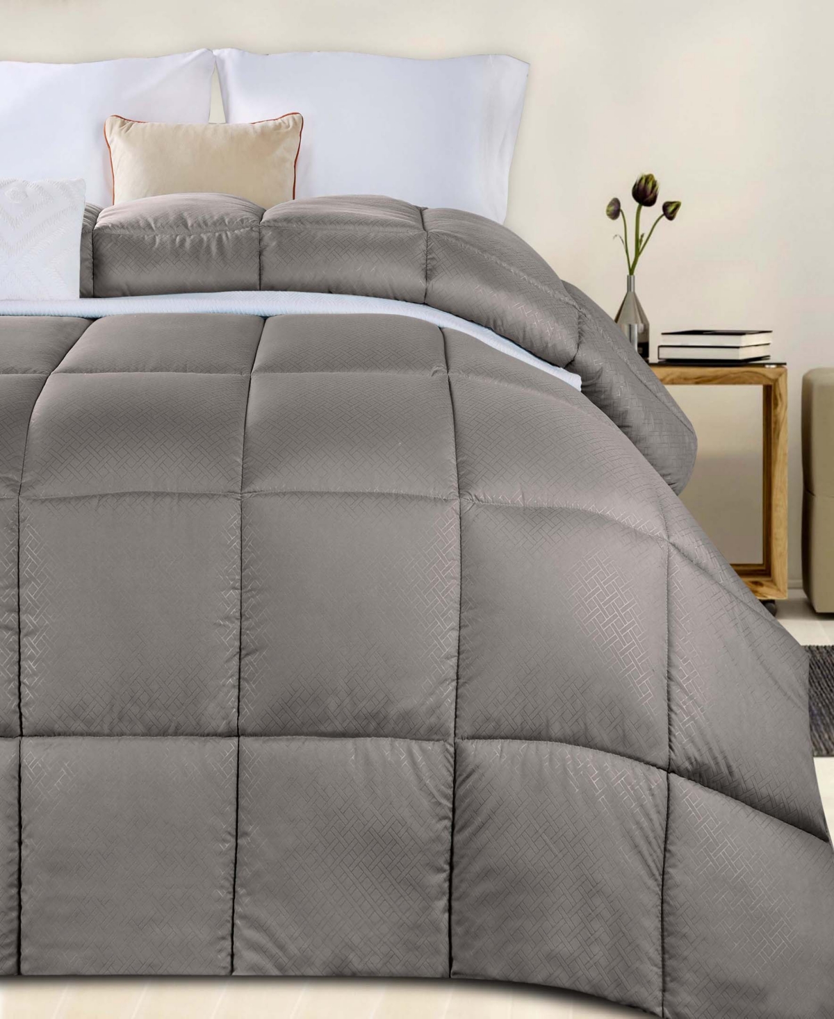 Superior Monochrome Basketweave Plush Microfiber Down Alternative Comforter, Full/queen In Charcoal