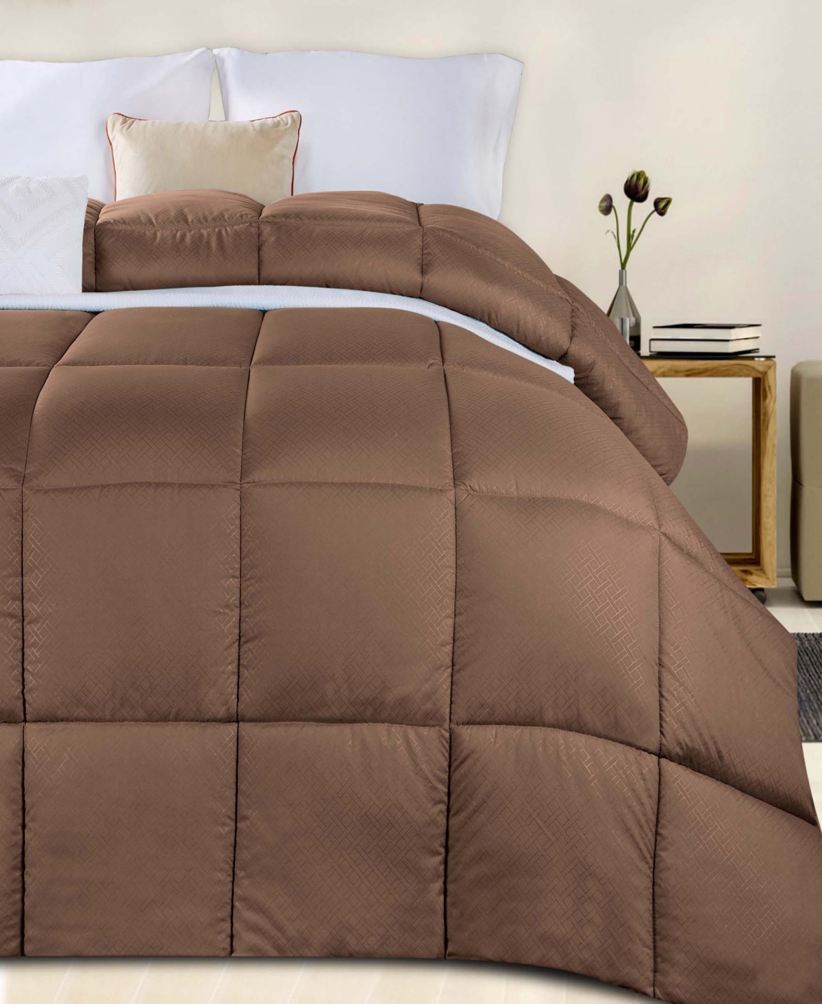 Superior Monochrome Basketweave Plush Microfiber Down Alternative Comforter, King In Taupe