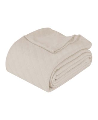 Milan Cotton Jacquard Dobby Weave Textured Striped Lightweight Woven Blanket, Full/Queen
