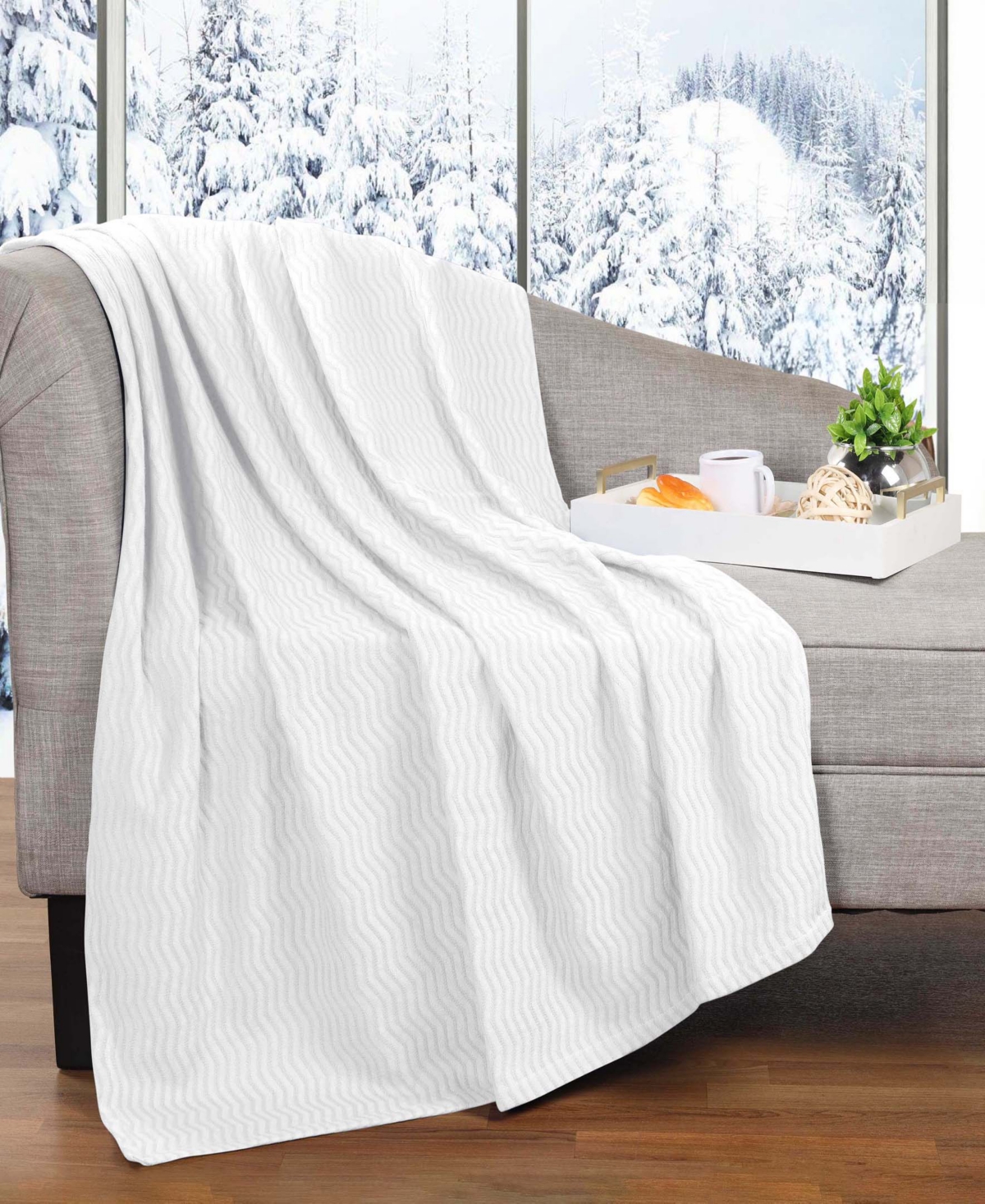 Superior Clara Cotton Textured Striped Lightweight Woven Throw, 50" X 60" In White