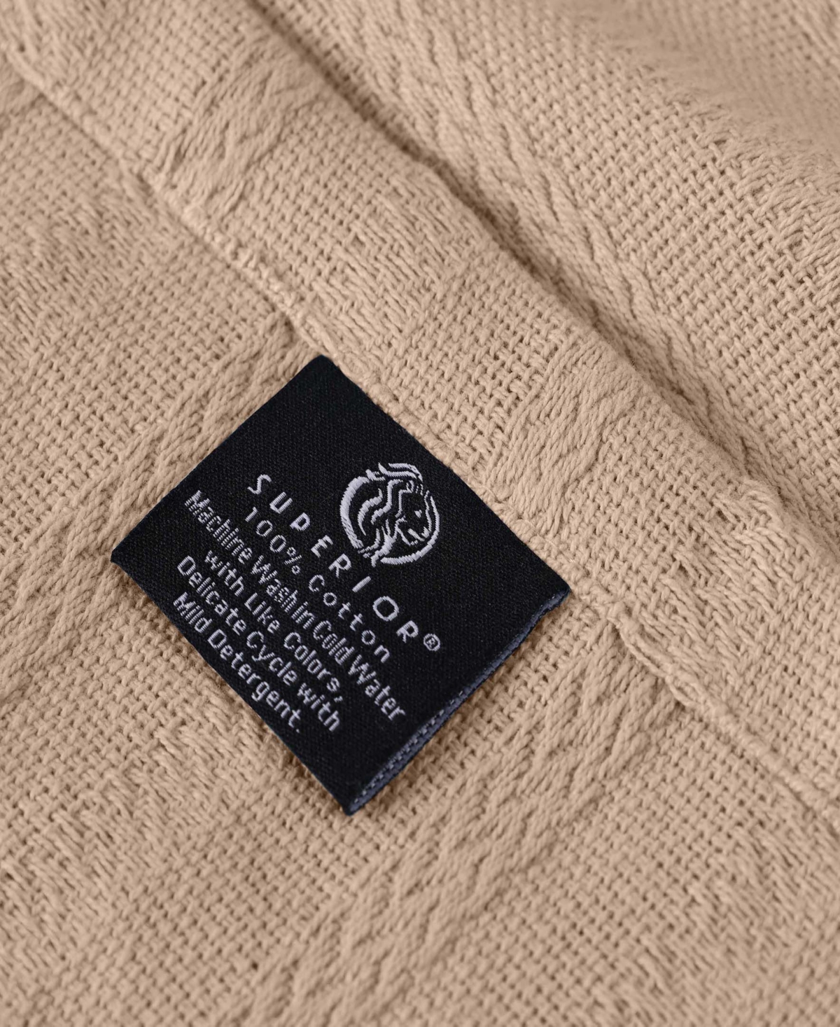 Superior Clara Cotton Textured Striped Lightweight Woven Blanket, Twin In Khaki