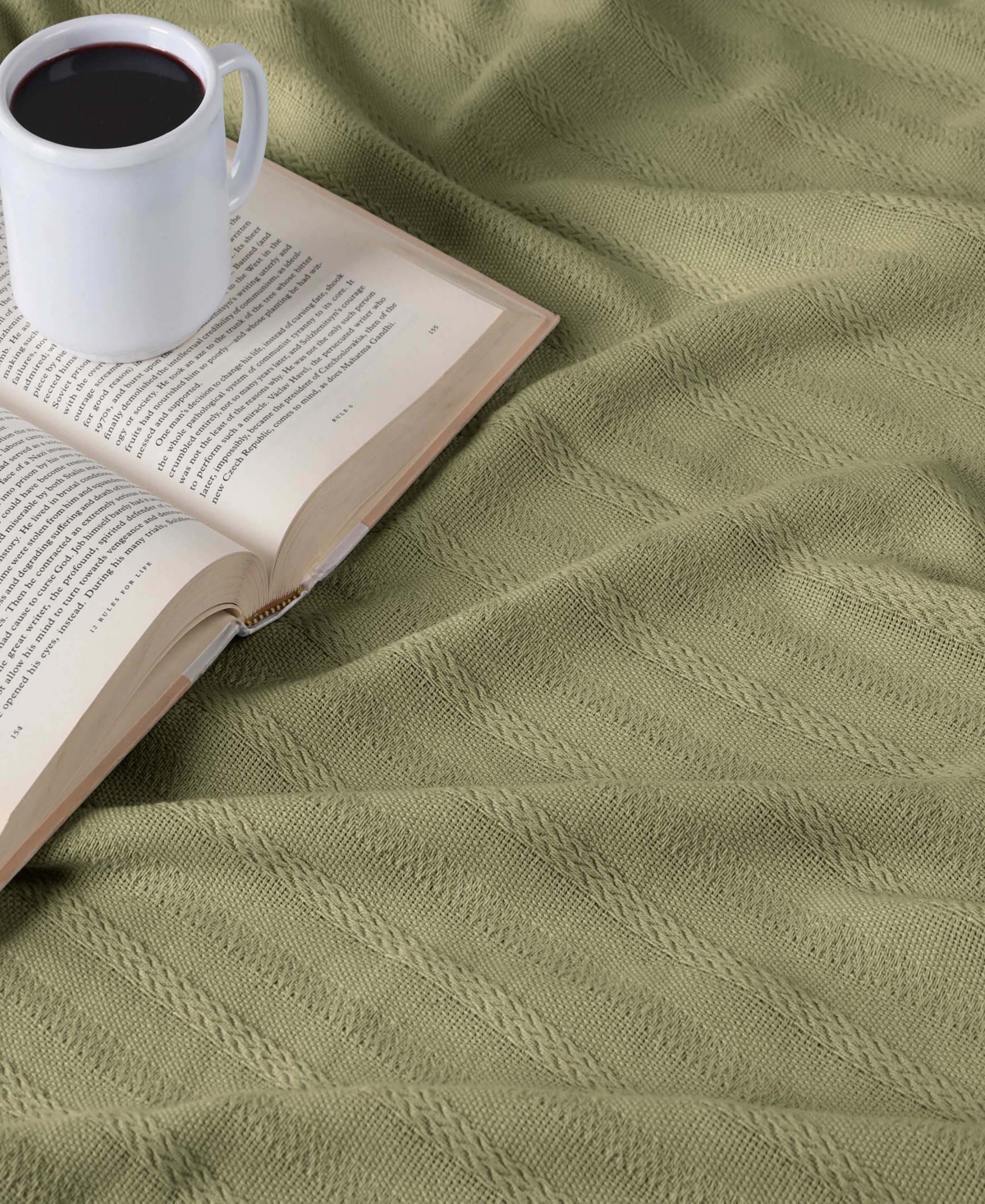 Shop Superior Clara Cotton Textured Striped Lightweight Woven Blanket, King In Sage