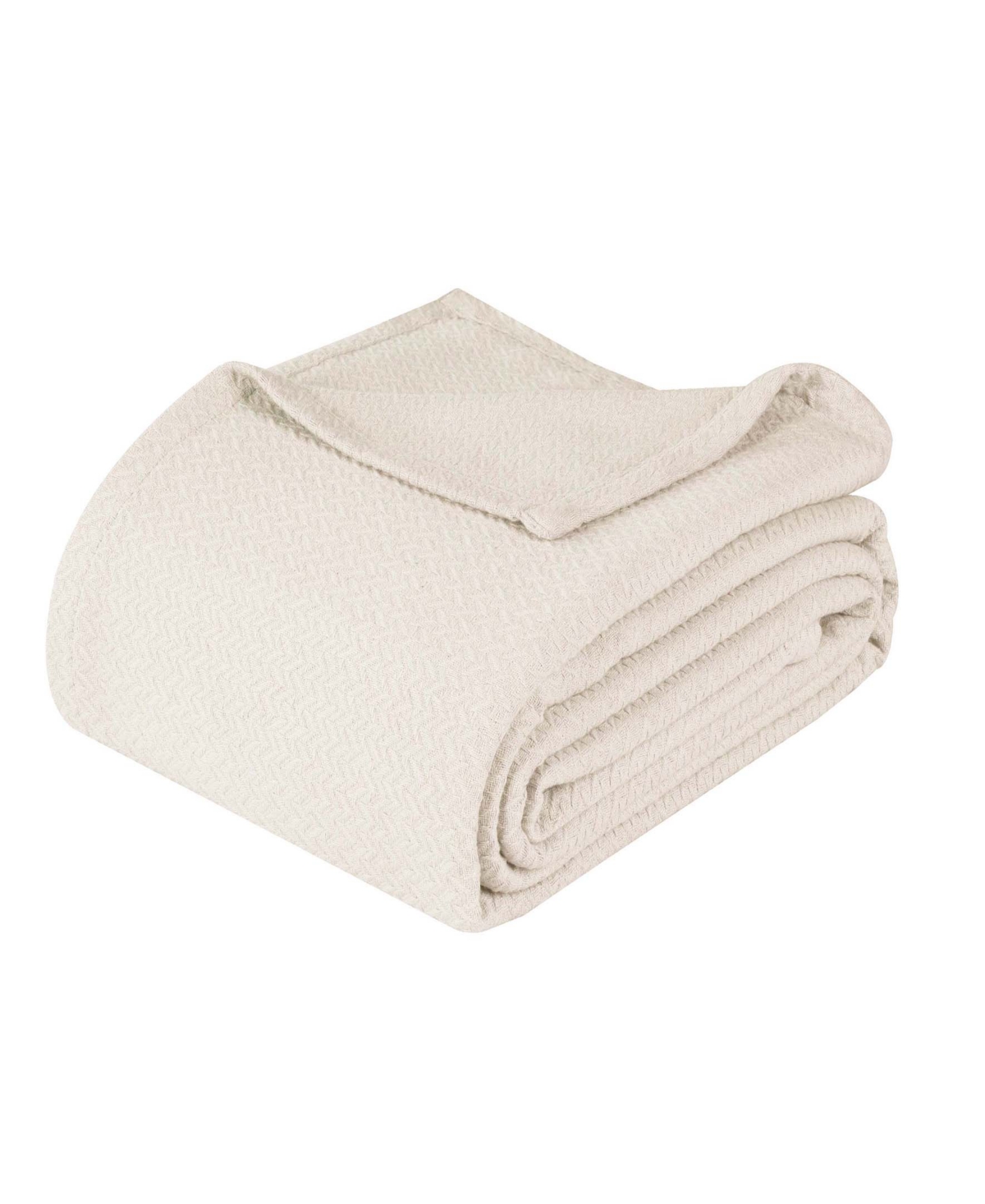 Superior Nobel Cotton Jacquard Dobby Weave Textured Chevron Lightweight Woven Blanket, Twin In Ivory