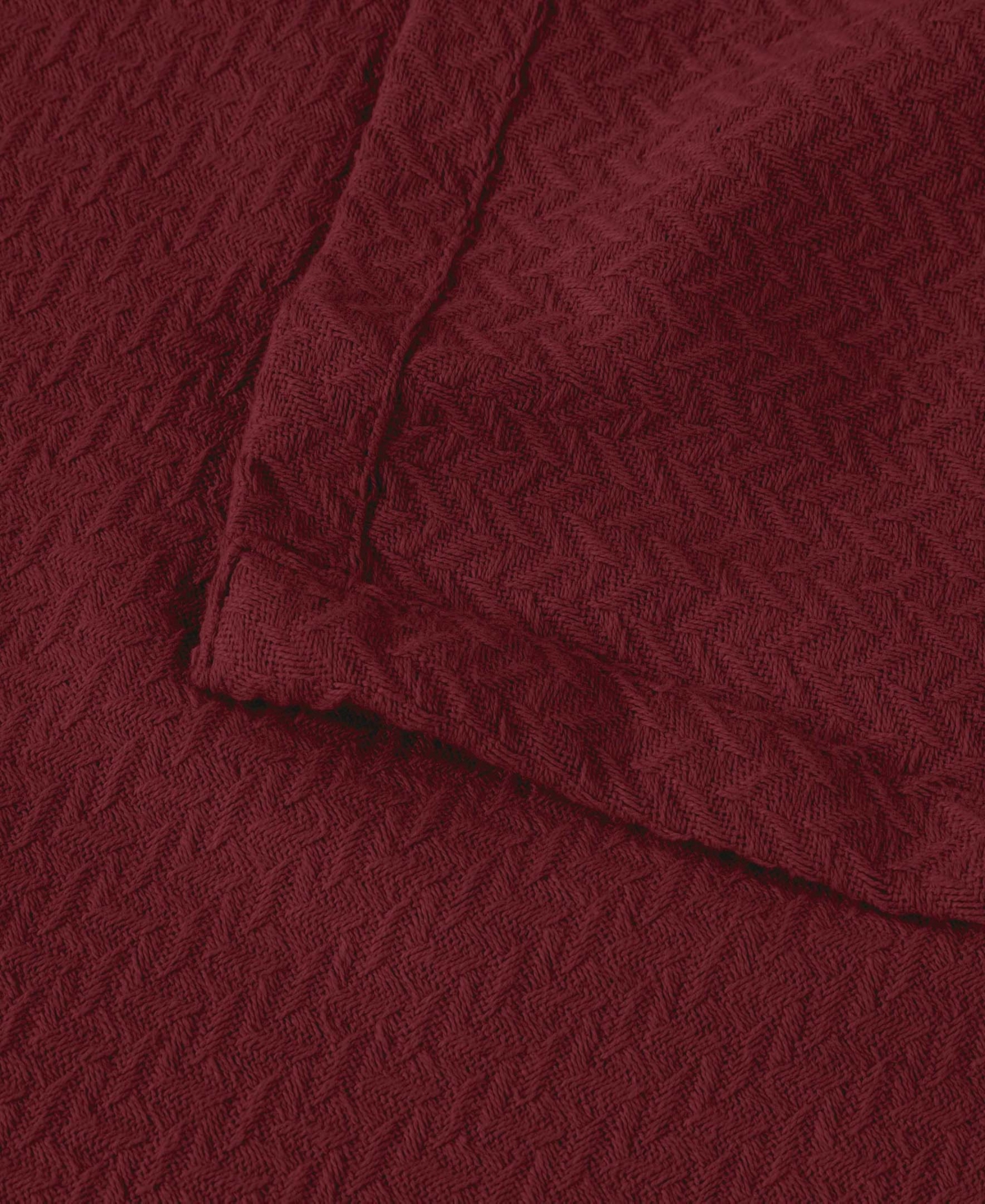 Superior Nobel Cotton Jacquard Dobby Weave Textured Chevron Lightweight Woven Blanket, California King In Burgundy