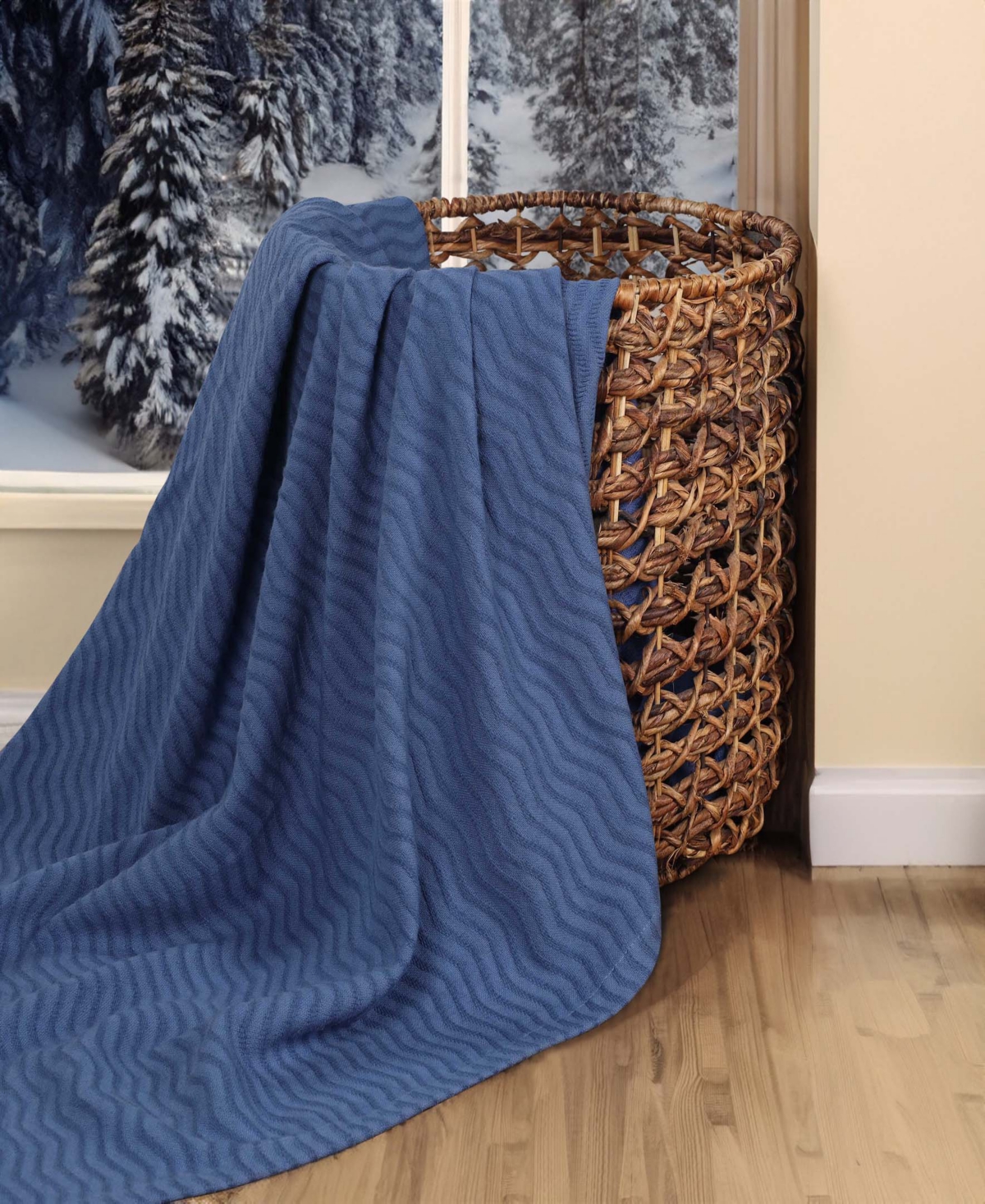 Superior Jena Cotton Textured Chevron Lightweight Woven Throw, 50" X 60" In Merritt Blue