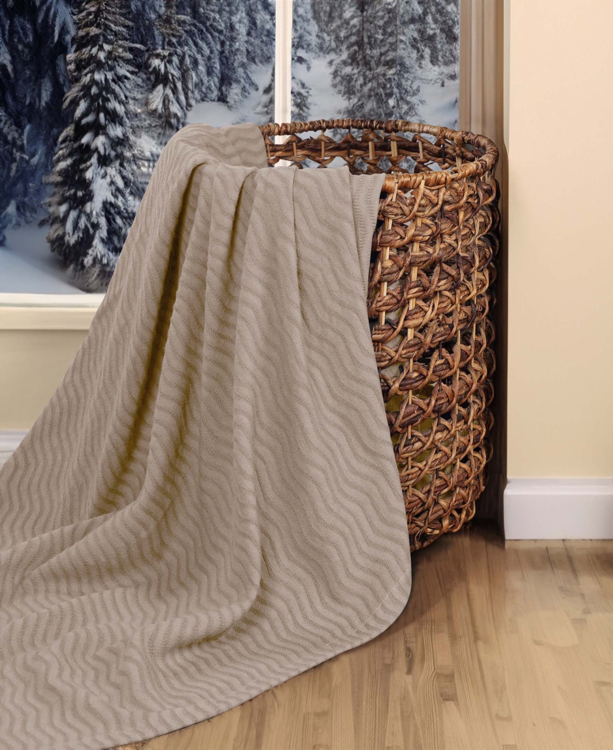 Superior Jena Cotton Textured Chevron Lightweight Woven Blanket, Twin In Khaki