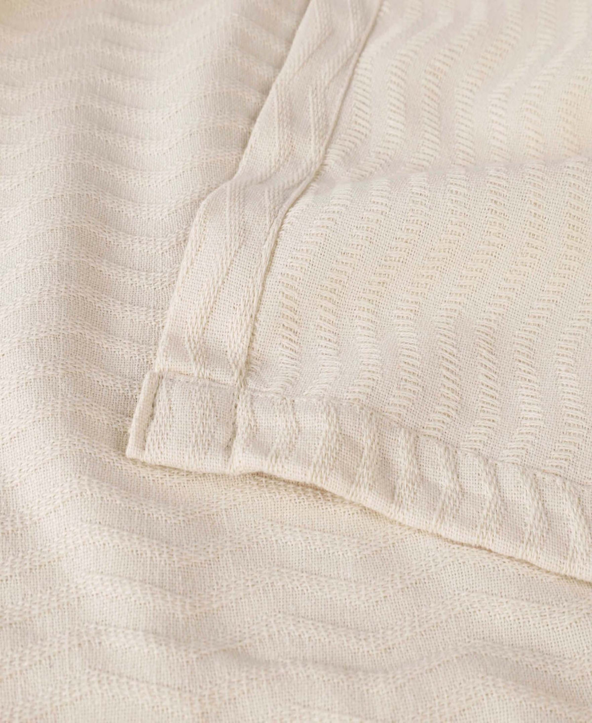 Superior Jena Cotton Textured Chevron Lightweight Woven Blanket, Twin In Ivory