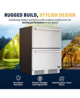 24 inch Refrigerator and Outdoor Freezer, Undercounter Refrigerator Freezer Convertible, Dual Zone Cooler with Drawer and External Controls, Soft Close Stainless Steel Fridge Drawers