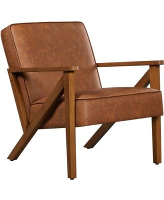 Faux Leather Armchair with Z-shaped Wood Legs