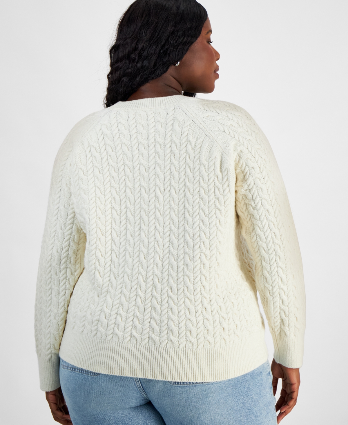 ON 34TH TRENDY PLUS CABLE-KNIT CREWNECK SWEATER, CREATED FOR MACY'S 