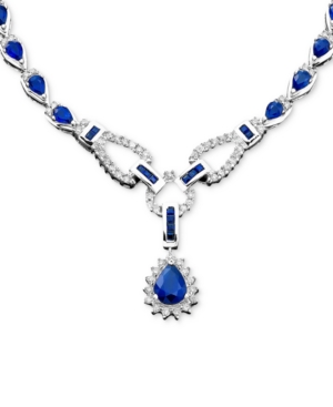 image of Sapphire (12-1/3 ct. t.w.) and Diamond (1-1/5 ct. t.w.)Toggle Necklace in 14k White Gold