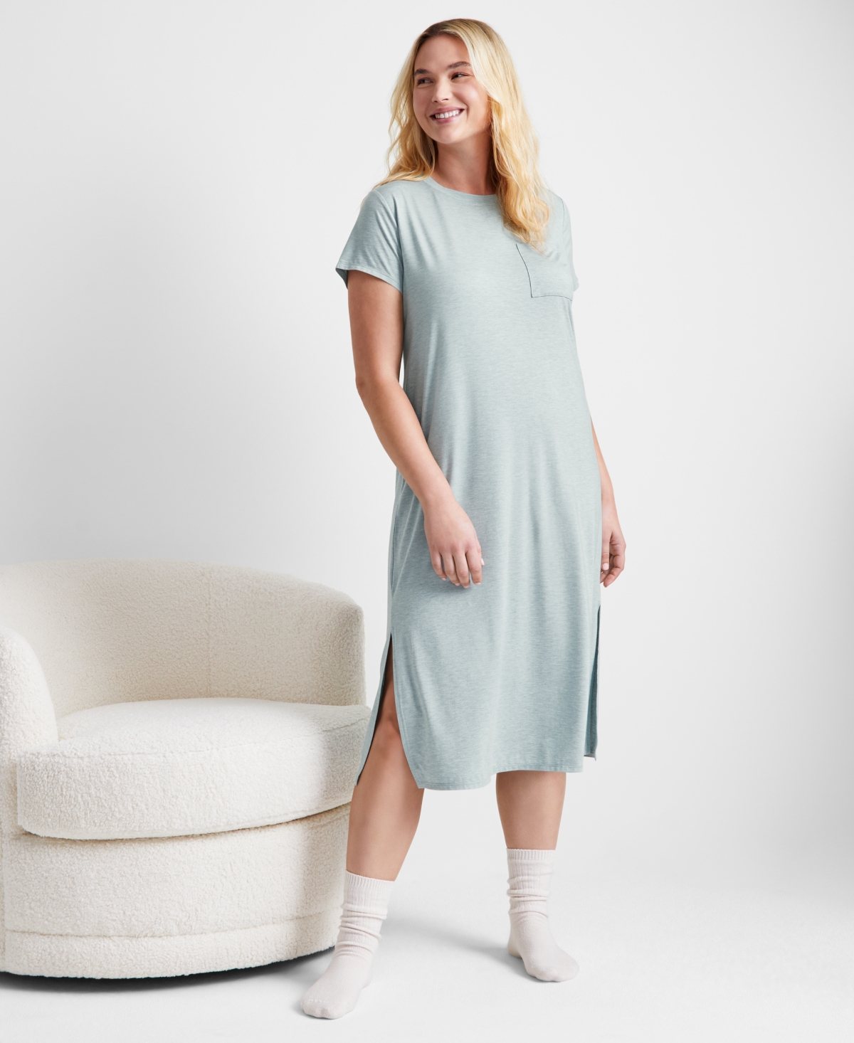 Women's Short-Sleeve T-Shirt Sleep Gown, Xs-3X, Created for Macy's - Hemlock Green Heather