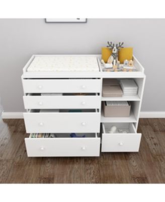 5-Drawers White Wood Kids Changing Table Dresser Chest of Drawers