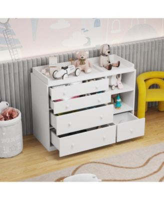5-Drawers White Wood Kids Changing Table Dresser Chest of Drawers