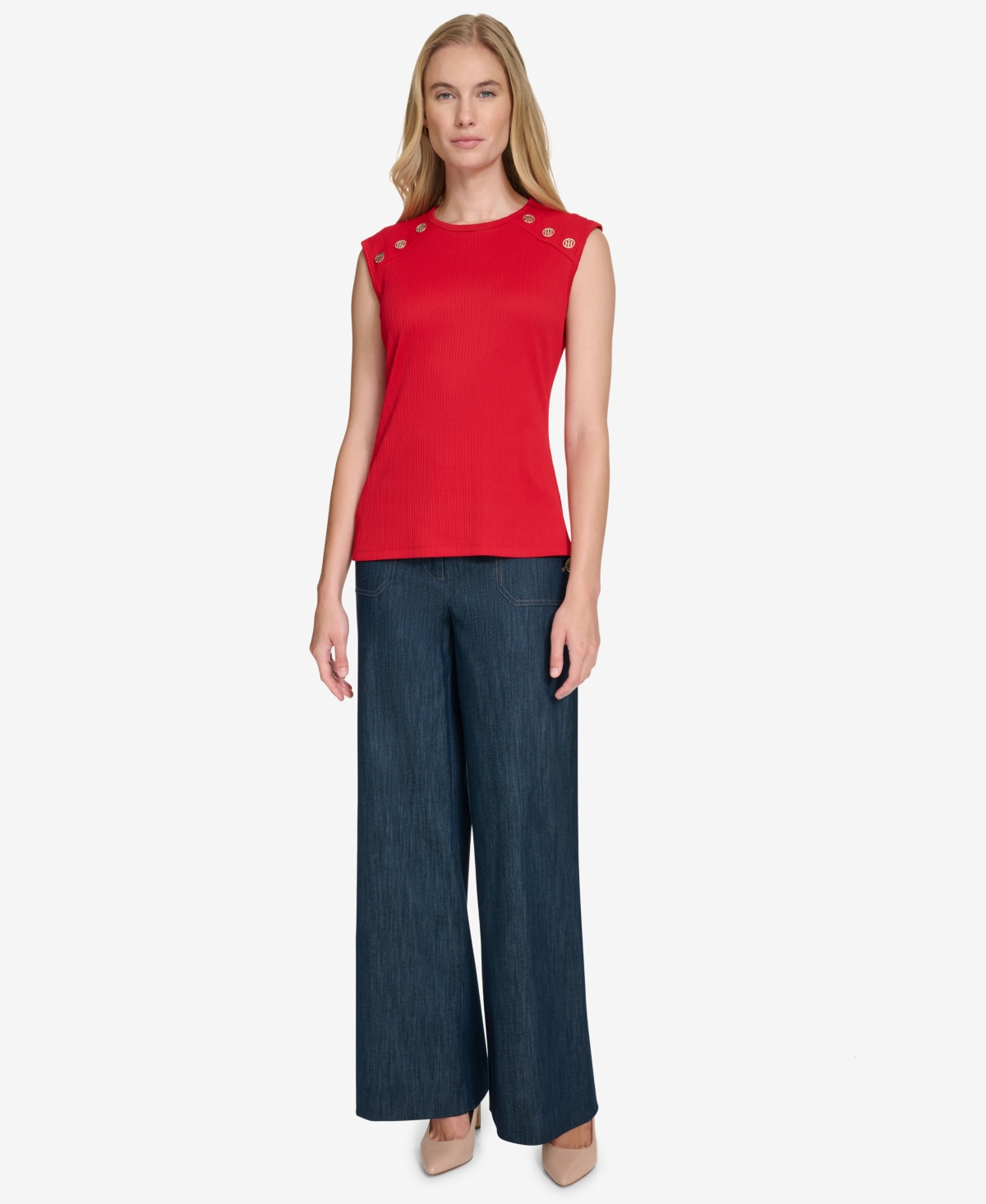Tommy Hilfiger Women's Button-trim Sleeveless Top In Scarlet