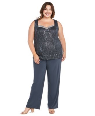 Plus Size Embellished Jacket, Sleeveless Top and Pants Set